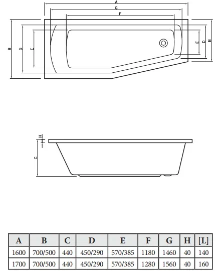 Фото акриловая ванна c-bath nika 170x70 см l cba00402l