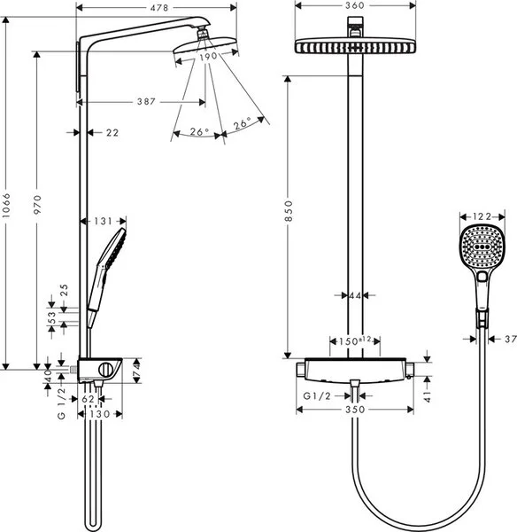 Фото душевая стойка hansgrohe raindance e 27286400