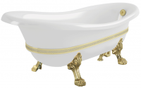 Ванна из искусственного камня Migliore Bella Decor 170 см, на лапах Leone Standart, цвет: белый, фурнитура золото 26982