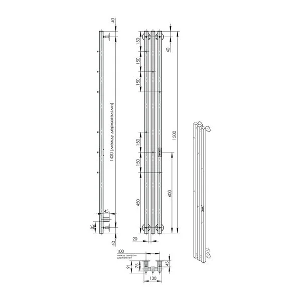 Фото электрический полотенцесушитель indigo  style 3 pro 150/13 lspre150-13mkgdrt