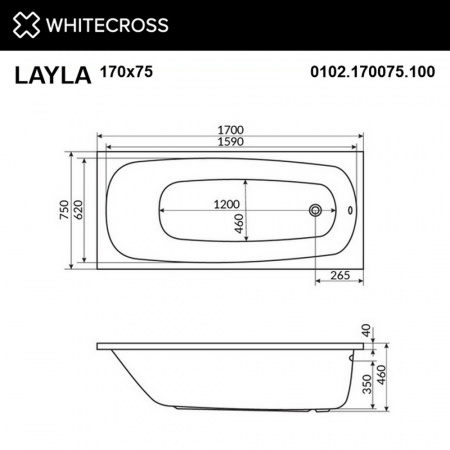 Фото акриловая ванна whitecross layla 170x75 см relax 0102.170075.100.relax.gl