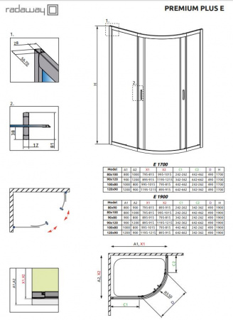 Фото душевое ограждение radaway premium plus e 100x80 см 30491-01-02n