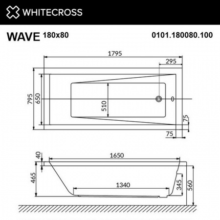 Фото акриловая ванна whitecross wave 180x80 см nano 0101.180080.100.nano.gl