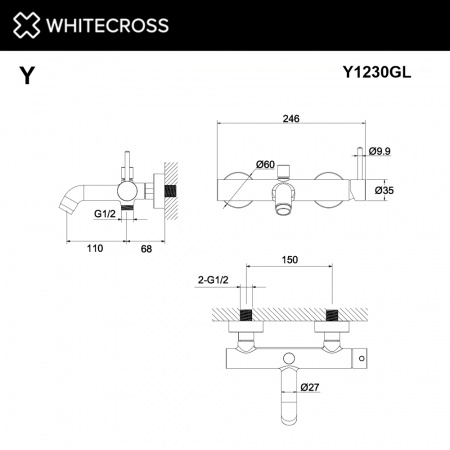 Фото смеситель для ванны whitecross y y1230gl, цвет: золото