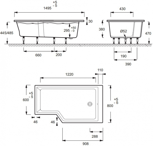 Фото акриловая ванна jacob delafon bain douche neo 150x80 см e6d119r-00 r