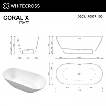 Фото ванна из искусственного камня whitecross coral x 170x77 см 0203.170077.100