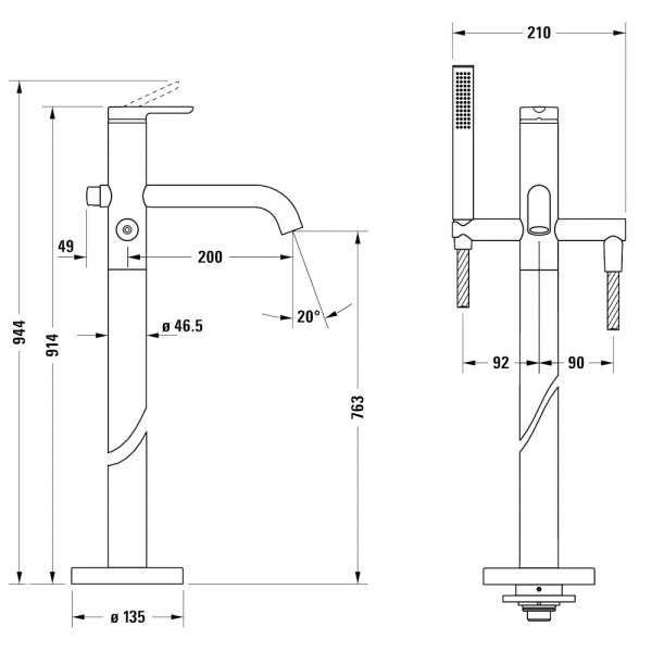Фото напольный смеситель для ванны duravit c.1 c15250000010