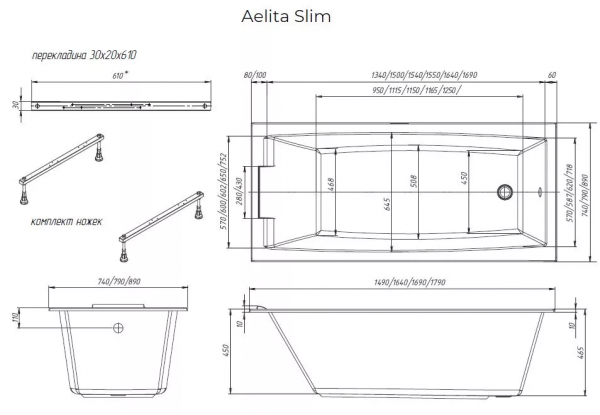 Фото акриловая ванна 1marka aelita 160x75 см slim
