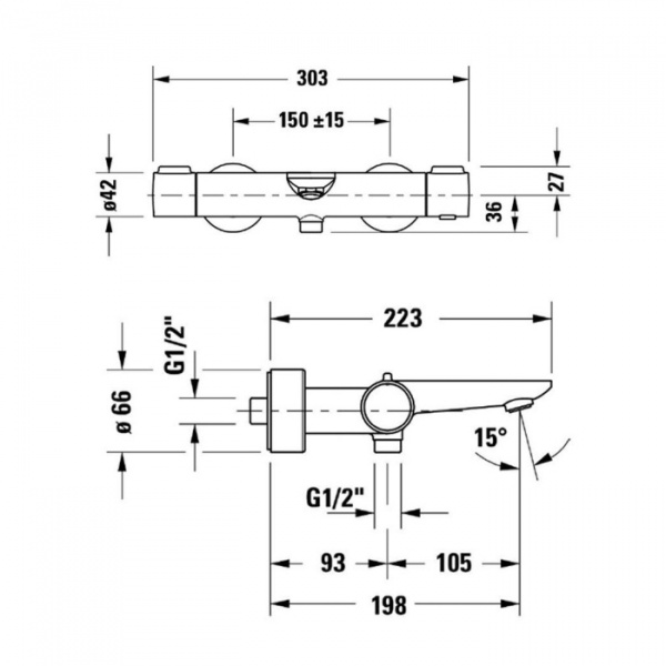 Фото смеситель для ванны duravit wave wa5220000046 / wa5220000c46