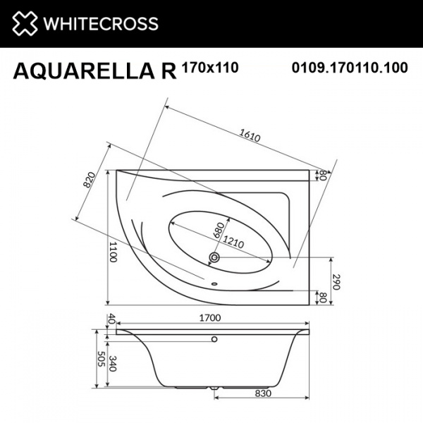 Фото акриловая ванна whitecross aquarella 170x111 см r 0109.170110.100