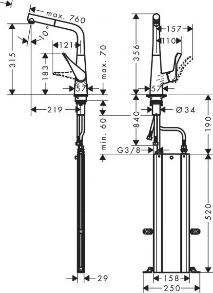 Фото смеситель для кухонной мойки hansgrohe metris 73812000