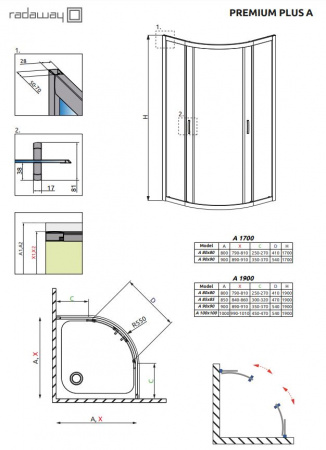 Фото душевое ограждение radaway premium plus a 85x85 см 30420-01-01n