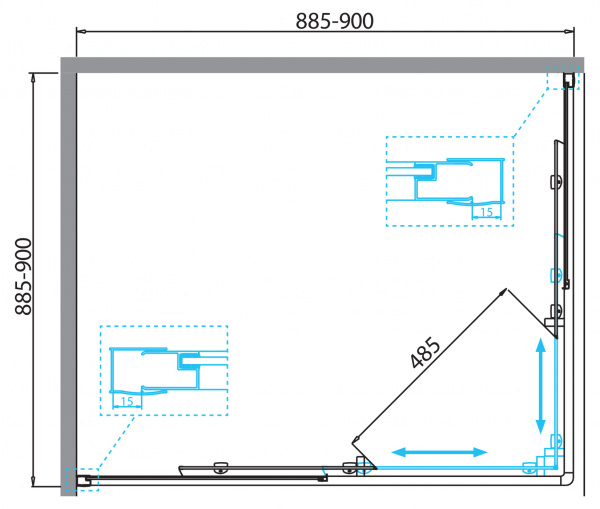 Фото душевое ограждение 	belbagno due 90x90 см due-a-2-90-c-cr