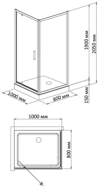 Фото душевое ограждение bandhours frenk/side/rectangular 810 100x80 см