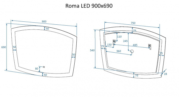 Фото зеркало art&max roma 90 см am-rom-900-700-ds-f