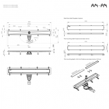 Фото душевой трап am.pm masterflow 90 см w01sc-u11-090-04sb