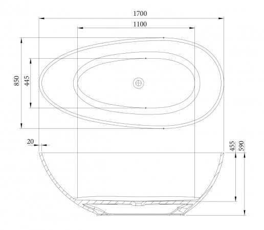 Фото ванна из искусственного камня c-bath demetra 170x85 см cbm002001