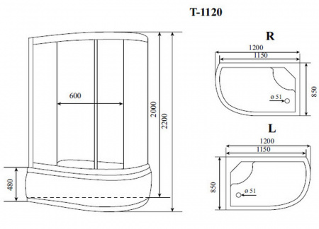 Фото душевая кабина timo т-6620 black l fabric 120x85 см