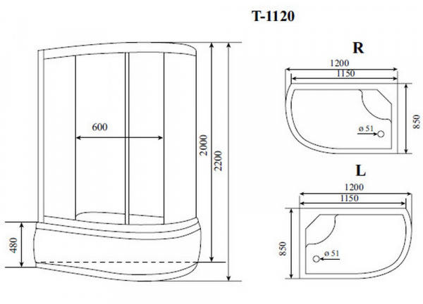 Фото душевая кабина timo т-6620 black l fabric 120x85 см