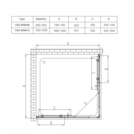 Фото душевое ограждение vincea rapid 90x90 см  vss-3r80/90cl