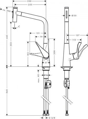 Фото смеситель для кухонной мойки hansgrohe metris select 73820800