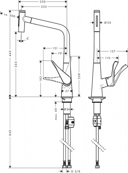 Фото смеситель для кухонной мойки hansgrohe metris select 73820800