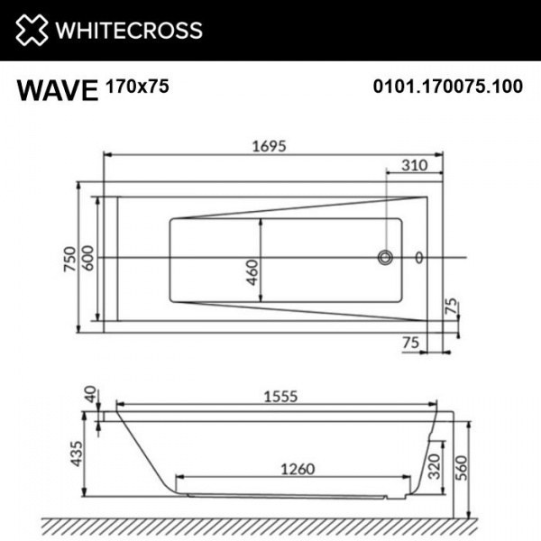 Фото акриловая ванна whitecross wave 170x75 см 0101.170075.100