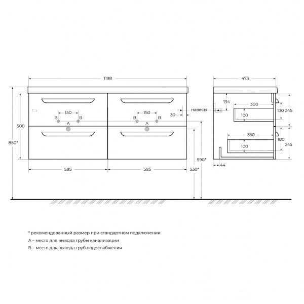 Фото тумба под раковину cezares 120 см eco-1200-4c-so-2-gr-p