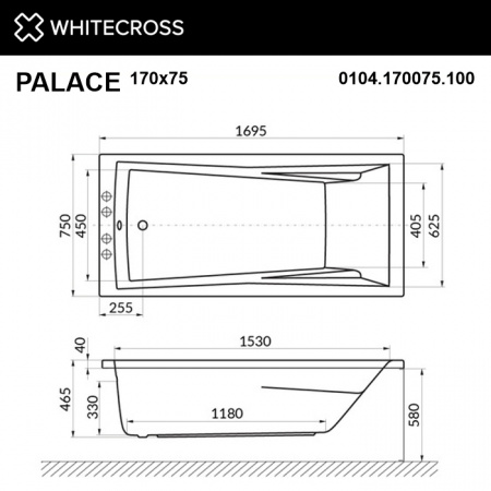 Фото акриловая ванна whitecross palace 170x75 см relax 0104.170075.100.relax.cr