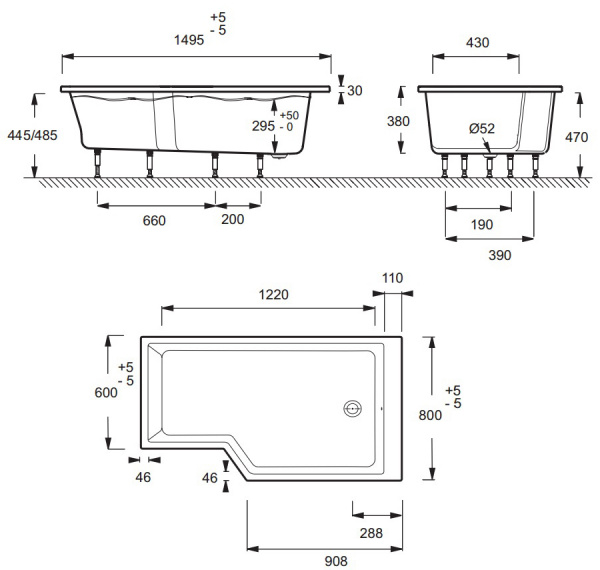 Фото акриловая ванна jacob delafon bain douche neo 150x80 см e6d119l-00 l