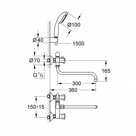 Фото смеситель для ванны с душевым гарнитуром grohe costa l 2679010a