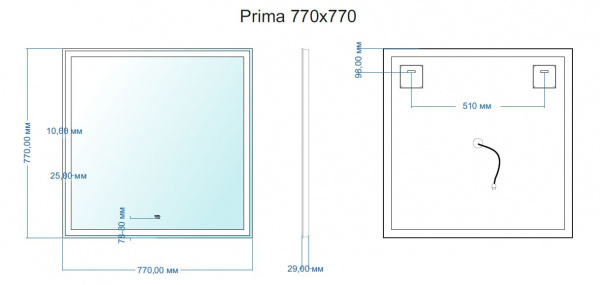 Фото зеркало с подсветкой jorno прима 77 см prim.02.77/w/rl