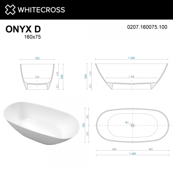 Фото ванна из искусственного камня whitecross onyx d 160x75 см 0207.160075.100
