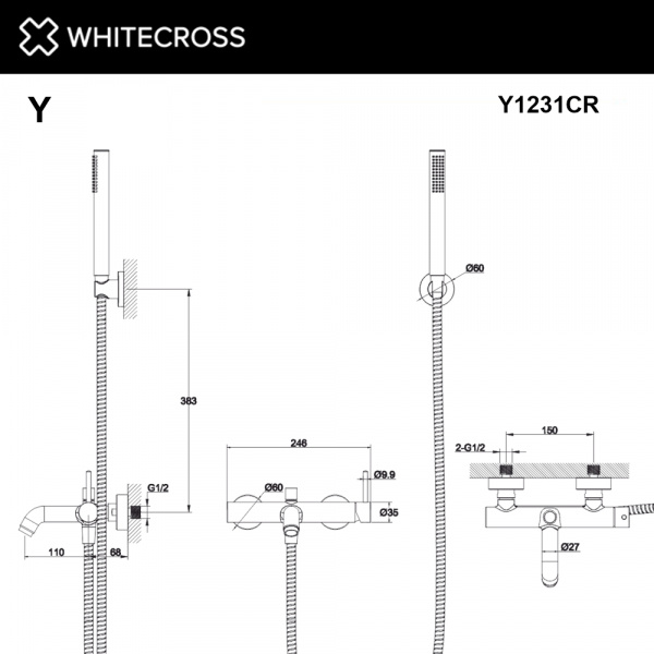 Фото смеситель для ванны с душевым комплектом whitecross y y1231cr, цвет: хром