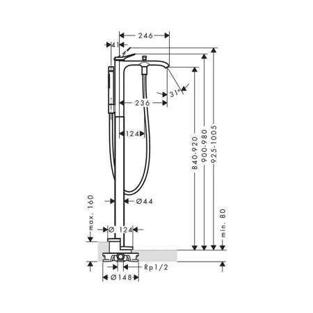 Фото смеситель для ванны hansgrohe vivenis 75445700