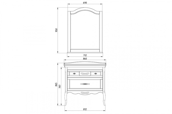 Фото зеркало asb woodline модерн 85 см цвет: белый (патина серебро) 11232 бс