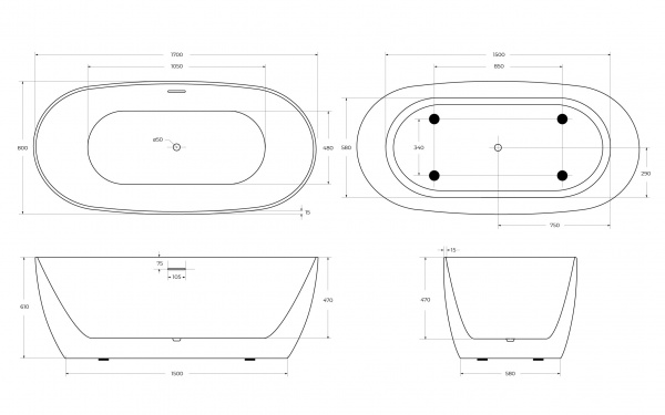 Фото акриловая ванна belbagno bb415-1700-800 170x80 см