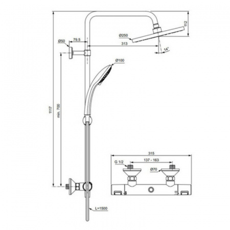 Фото душевая стойка ideal standard ceratherm t25 a7627aa термостатическая, цвет хром