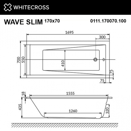 Фото акриловая ванна whitecross wave slim 170x70 см 0111.170070.100