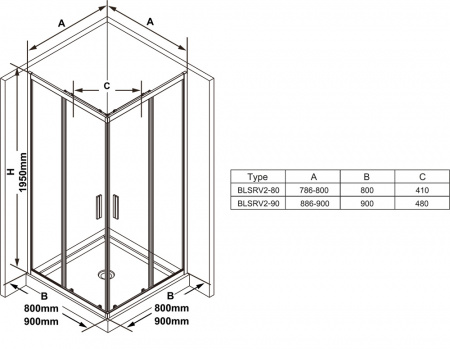 Фото душевое ограждение ravak blix sum blsrv2-80 80x80 см x1lm40c00z1