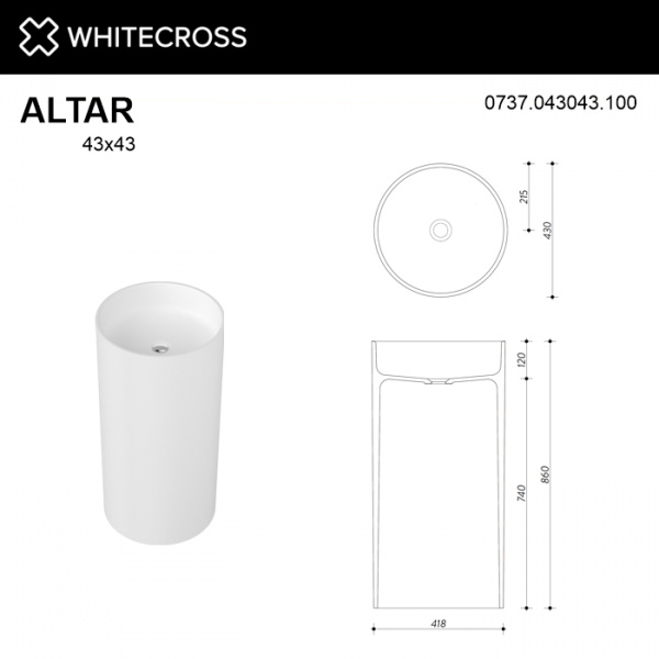 Фото раковина накладная whitecross altar 43 см 0737.043043.100