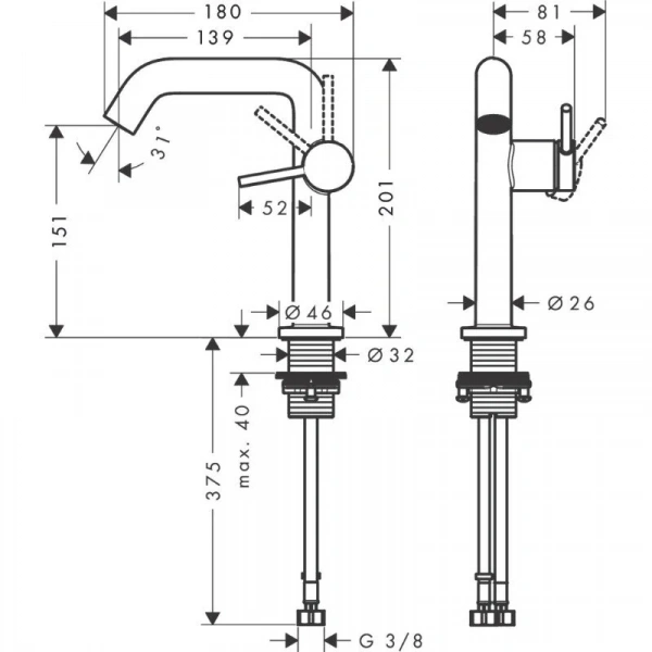Фото смеситель для раковины hansgrohe tecturis s 73341000