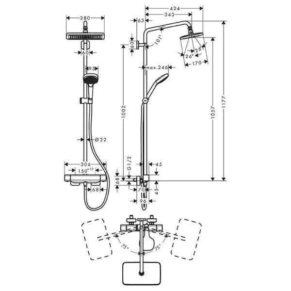 Фото душевая стойка hansgrohe croma select e 27660000