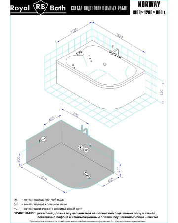 Фото акриловая ванна royal bath norway de luxe rb331100dl-l 180x120 см