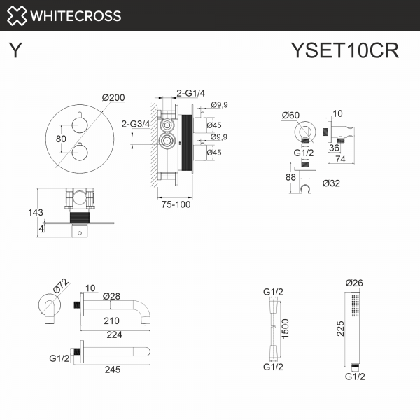 Фото душевой набор со встроенным смесителем и верхним душем whitecross y yset10cr, цвет: хром