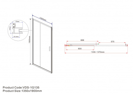 Фото душевая дверь vincea garda 135 см vds-1g135cl
