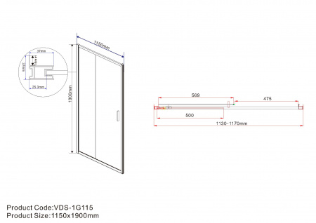Фото душевая дверь vincea garda 115 см vds-1g115ch