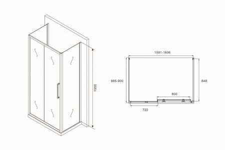 Фото душевое ограждение abber schwarzer diamant 160x90 см ag30160mh-s90m-s90m