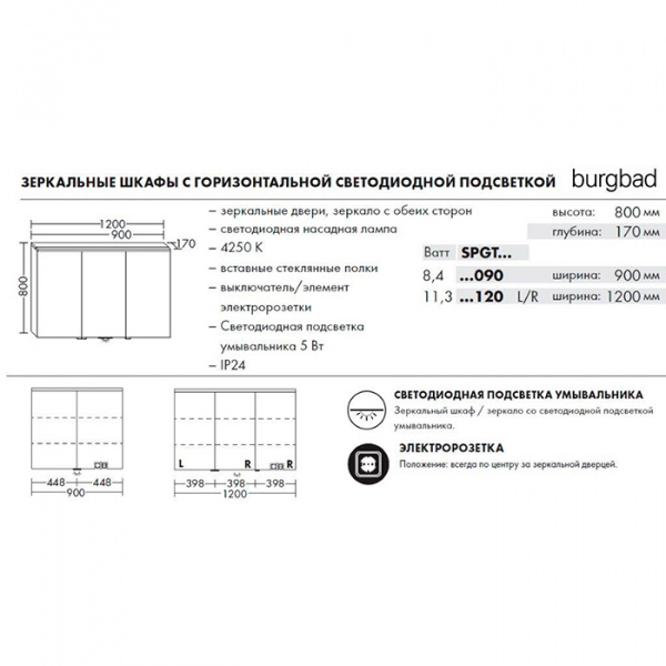 Фото зеркальный шкаф burgbad eqio 120 см spgt120lf2009