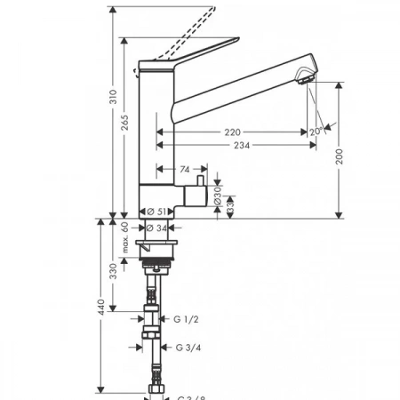 Фото смеситель для кухонной мойки hansgrohe zesis 74808000